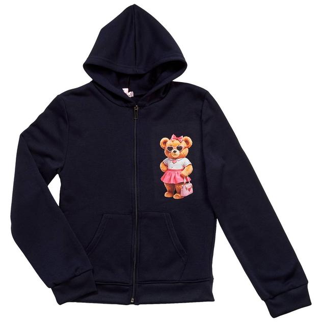 Girls (7-16) Pink Angel™ Heart/Bear Fleece Zip Up Hoodie - Navy