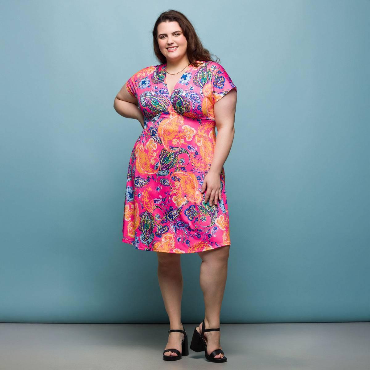 Plus Size 24/7 Comfort Apparel Pink Paisley Empire Waist Dress
