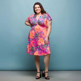 Plus Size 24/7 Comfort Apparel Pink Paisley Empire Waist Dress