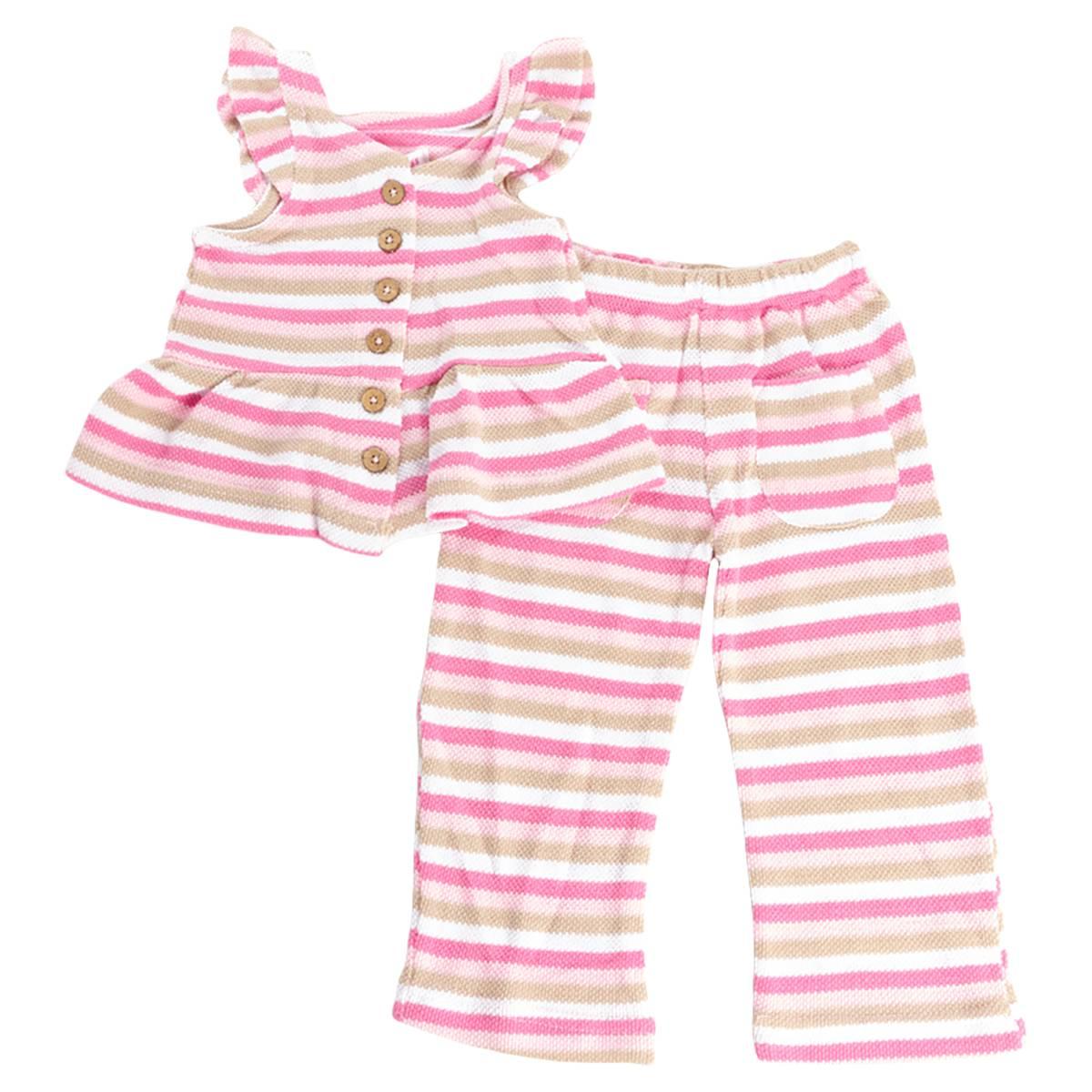 Toddler Girl Lemon Kiss Stripe Flutter Sleeve & Wide Leg Pant Set