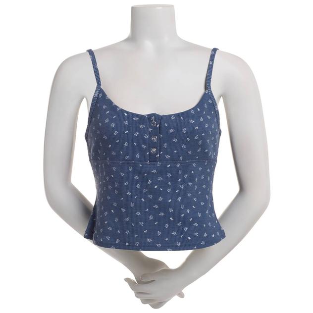 Juniors Pink Rose Ditsy Thermal Snap Button Cami