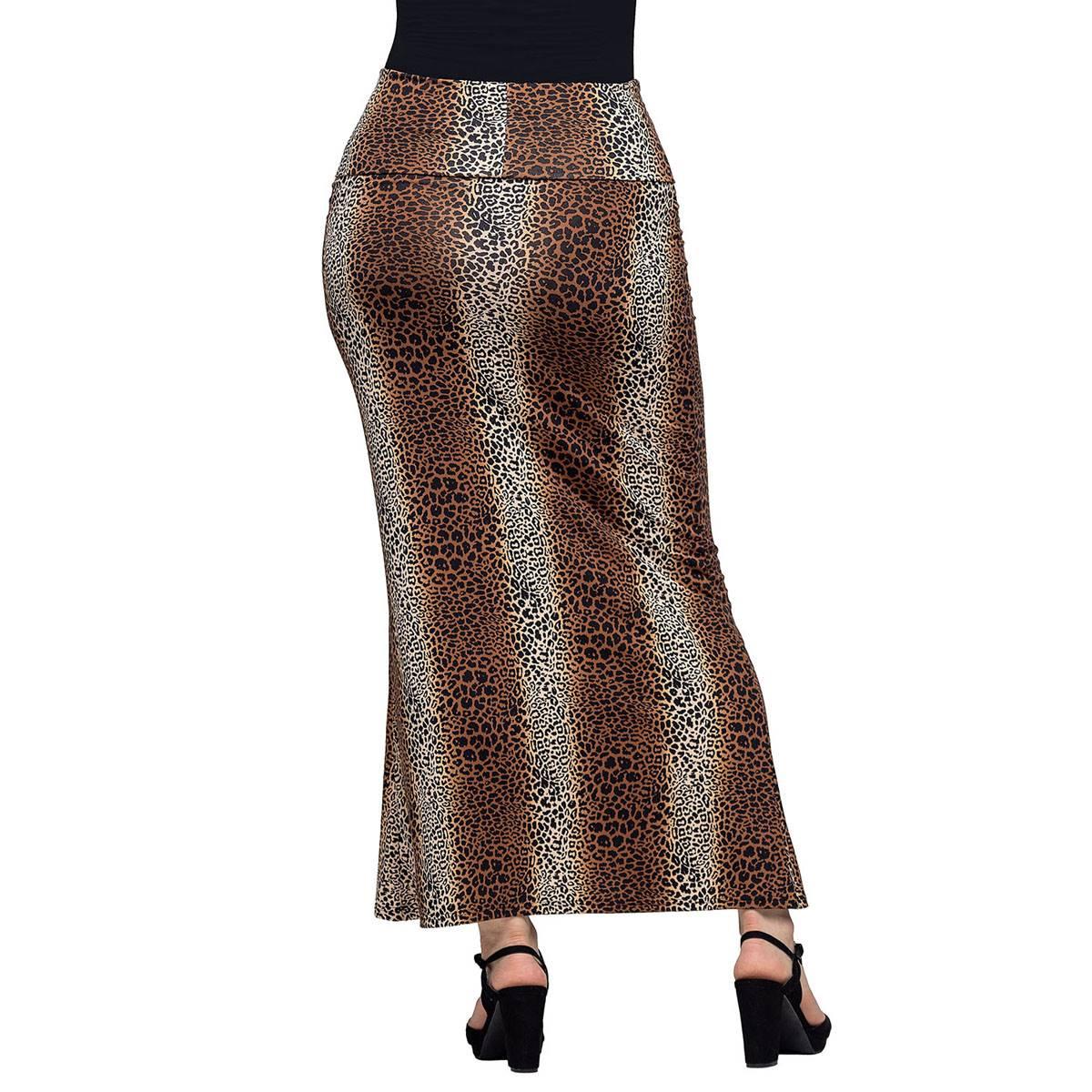 Womens 24/7 Comfort Apparel Leopard Foldover Waist Maxi Skirt