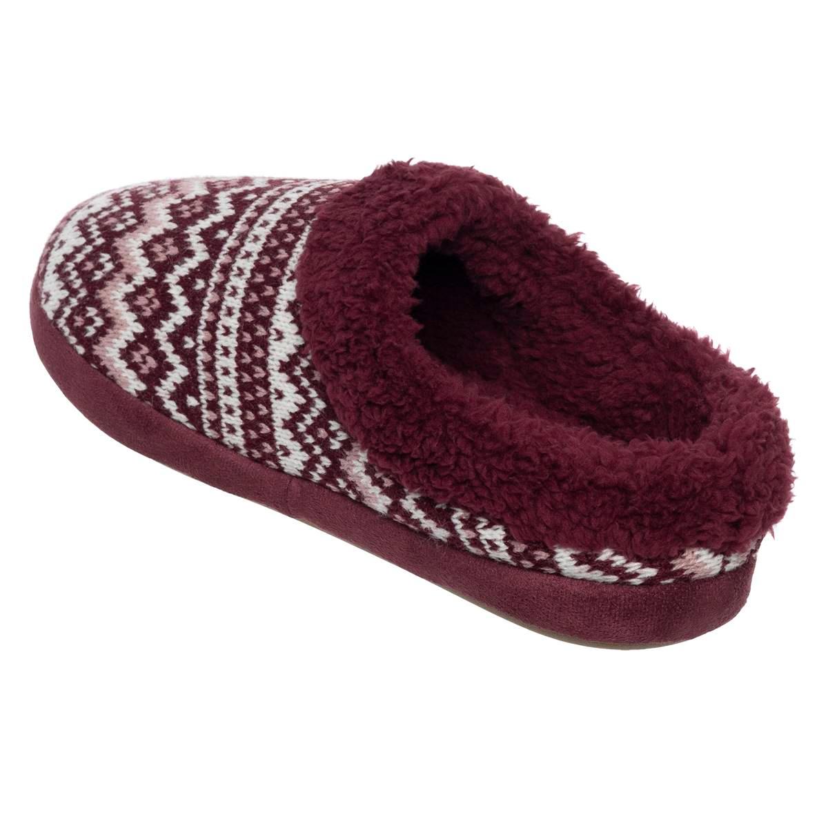 Womens Cuddl Duds® Fair Isle Faux Fur Collar Knit Clog Slippers