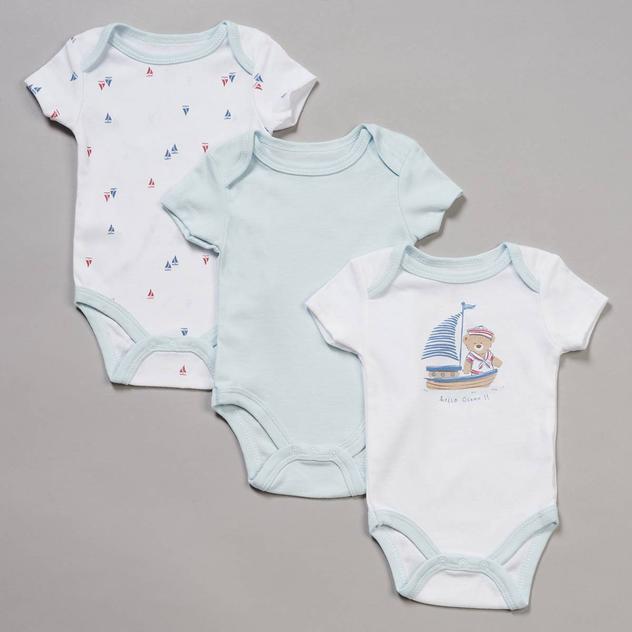Baby Boy (NB-9M) Le Top® 3pk. Short Sleeve Sailor Bear Bodysuits