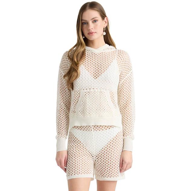 Womens NVLT Crochet Hooded Top & Shorts Swim Cover Up Set