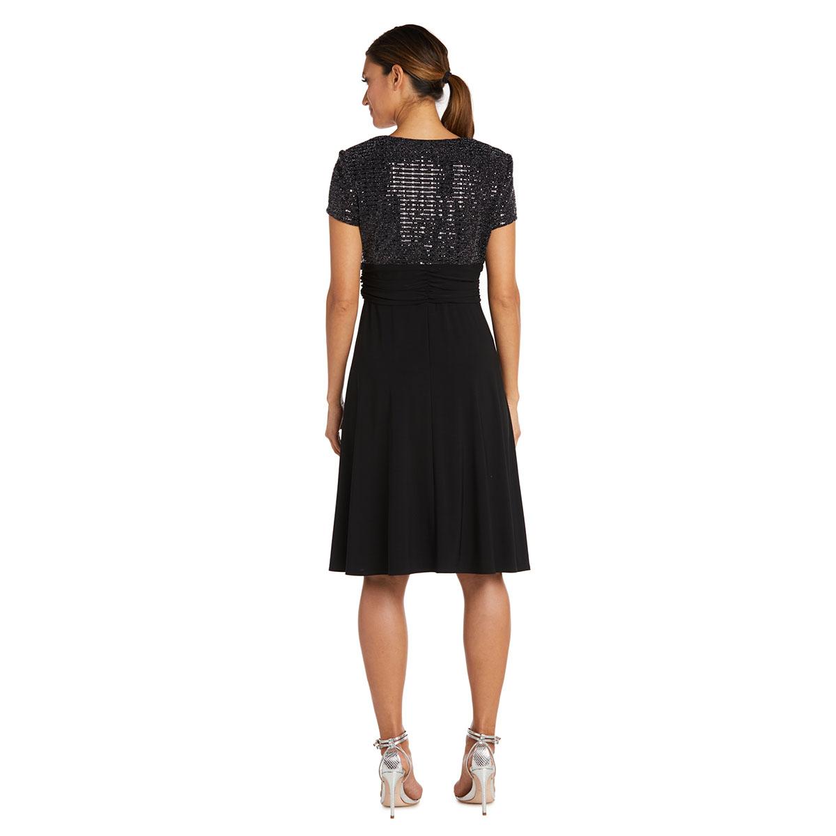 Petite R&M Richards Rhinestone Buckle Glitter Wrap Dress