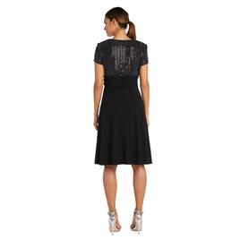 Petite R&M Richards Rhinestone Buckle Glitter Wrap Dress