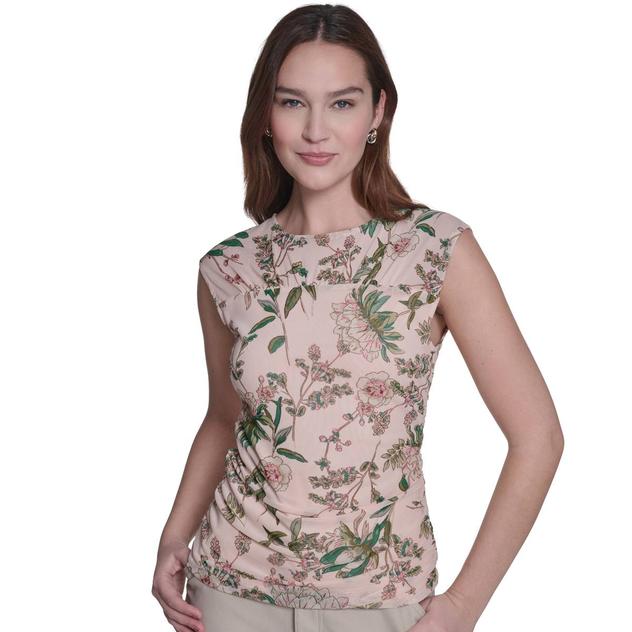 Womens Tommy Hilfiger Cap Sleeve Floral Stem Side Ruch Blouse