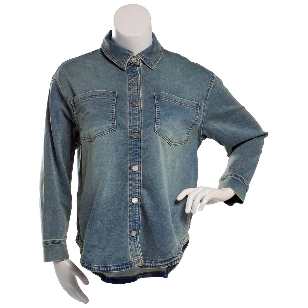 Juniors Indigo Rein Faded Knit Denim Jacket