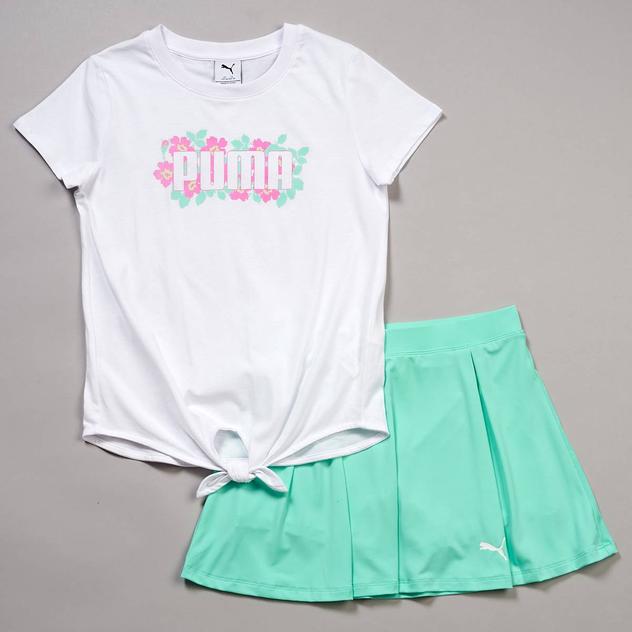 Girls (7-16) Puma® Pixelated Floral Tie Front Tee w/ Skort Set