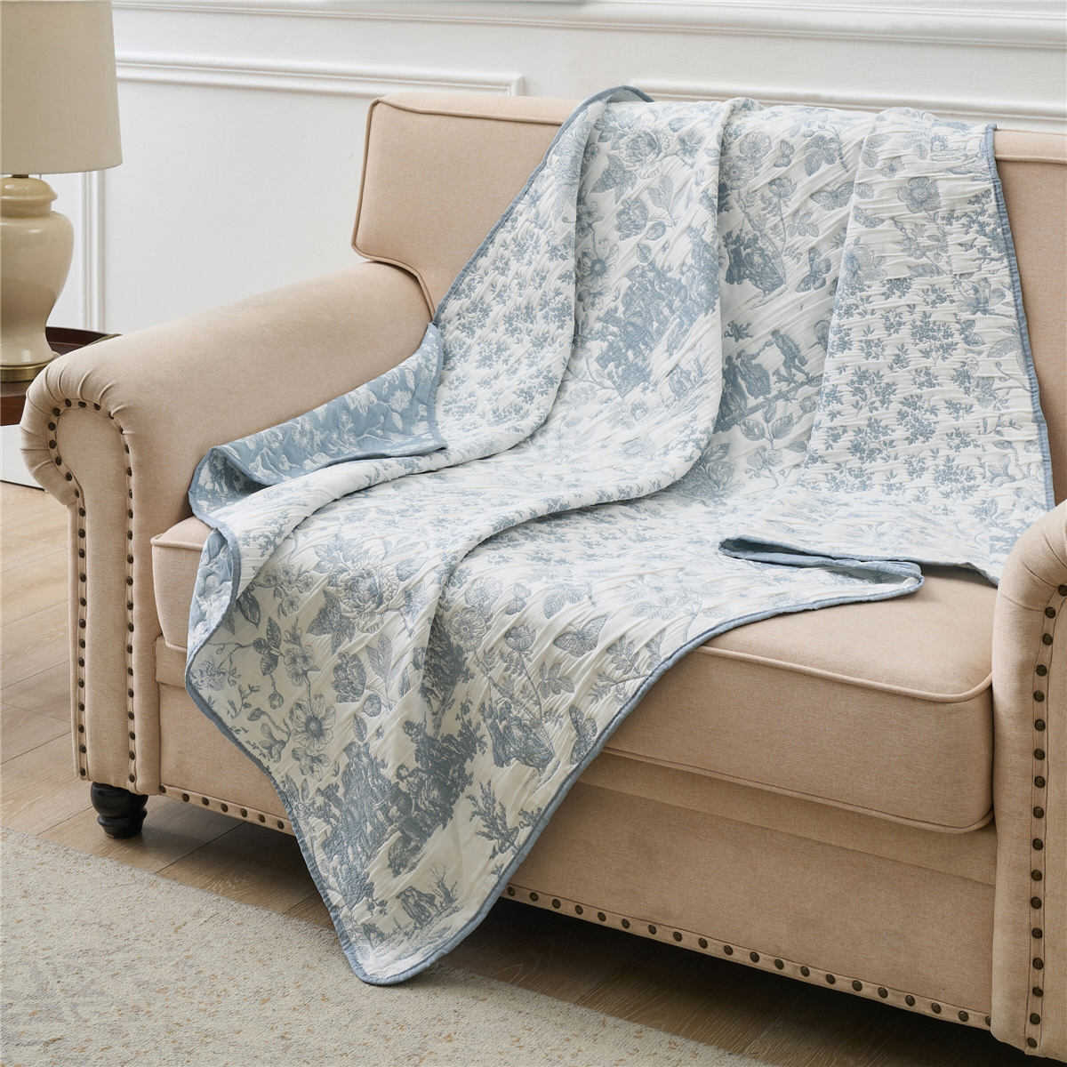 Greenland Home Fashions™ Blue Toile Classic Floral Throw Blanket