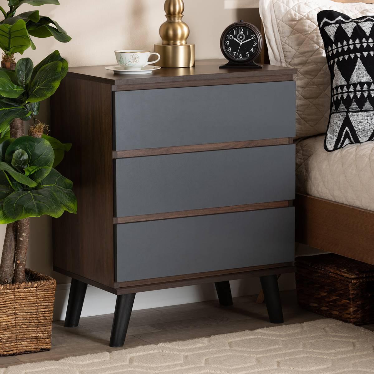Baxton Studio Roldan Two-Tone Walnut Wood 3-Drawer Bedroom Chest