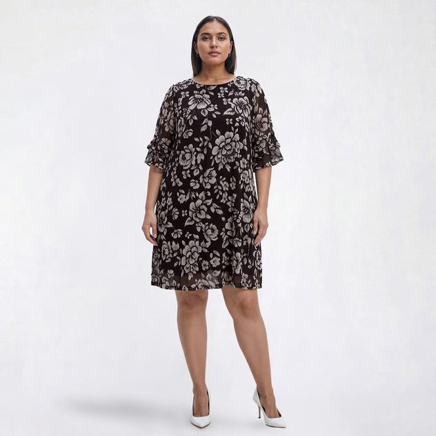 Plus Size Harper 241 Double Ruffle Sleeve Floral A-Line Dress