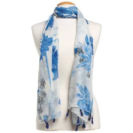Womens Renshun Blue Floral Oblong Scarf