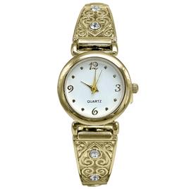Womens White Dial Filigree Heart Bracelet Quartz Watch - LWBN01BV
