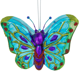 Northlight 4.5in. Blue & Pink Butterfly Glass Christmas Ornament