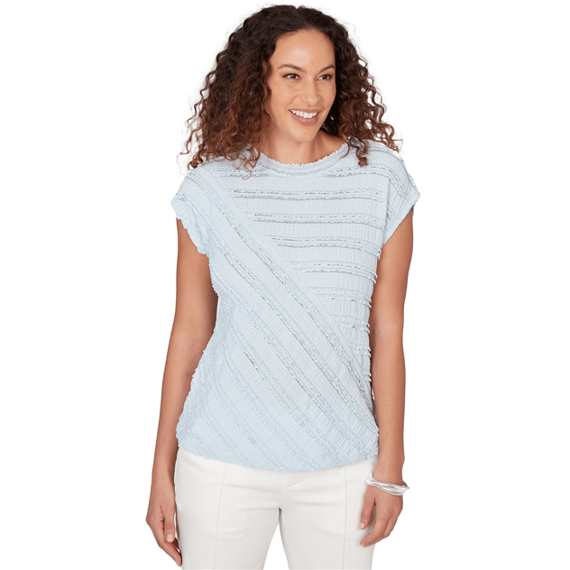 Womens Skye’s the Limit Sunny Blue Skies Ruffle Stripe Blouse