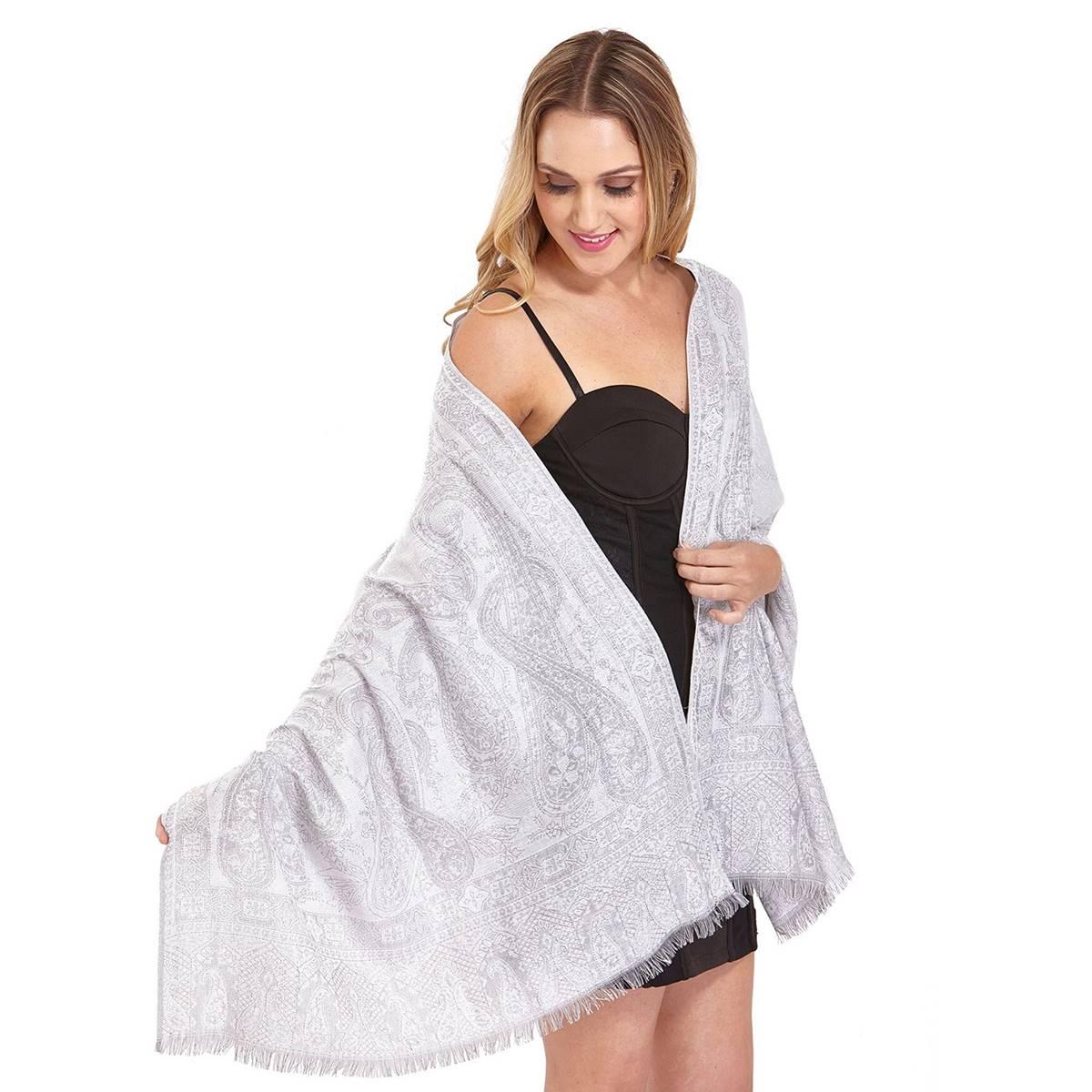 Womens Tonal Paisley Jacquard Pashmina