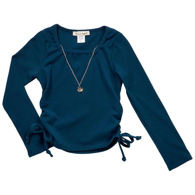 Girls (7-12) Dream Girl Side Cinch Long Sleeve w/ Smiley Necklace