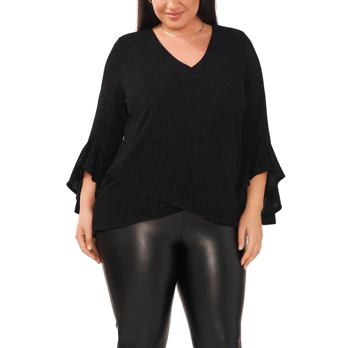 Plus Size MSK Ruffle Trim V-Neck Tier Hem Top