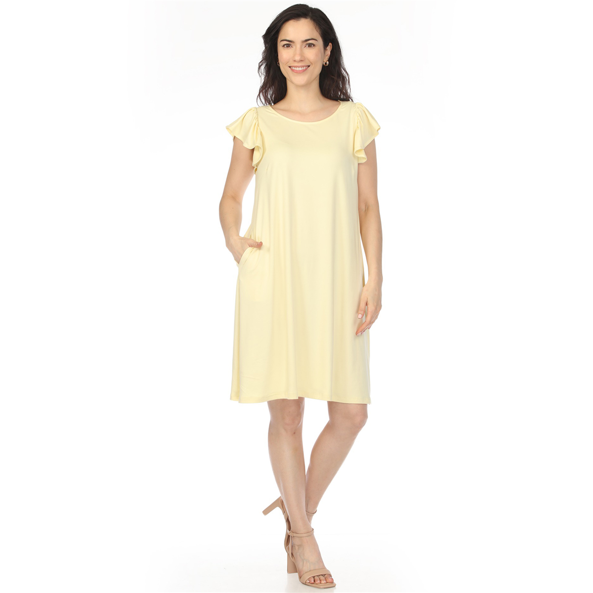 Womens White Mark Crew Neck Ruffle Sleeve Dress