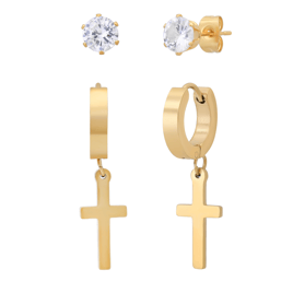 Saffron 18kt. Gold Plated Cross Hoop & Stud Earring Set