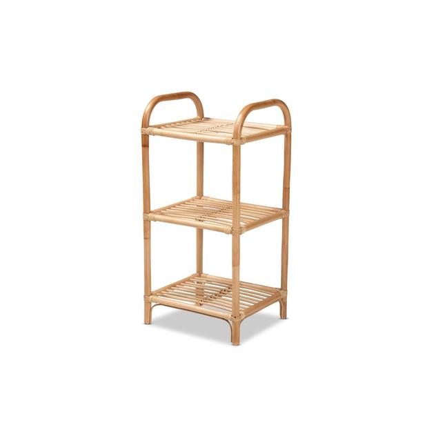 Baxton Studio Barras Modern Bohemian Rattan 3-Tier Display Shelf