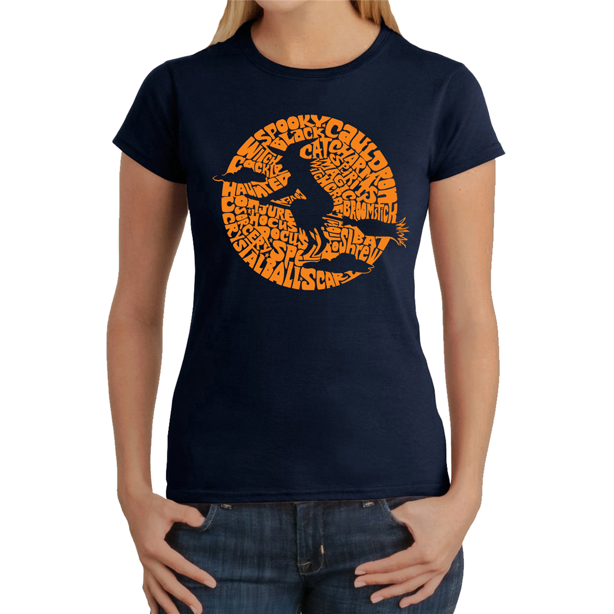 Womens LA Pop Art Spooky Witch - Word Art T-Shirt
