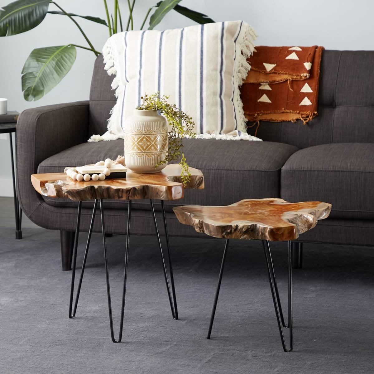 9th & Pike® Brown Teak Wood Contemporary Accent Table - Set of 2