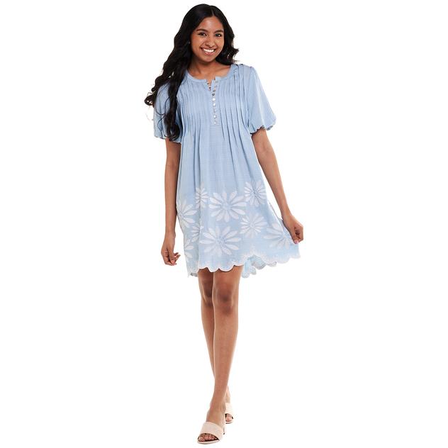 Womens Rose & Everly Short Sleeve Pintuck Floral Hem A-Line Dress