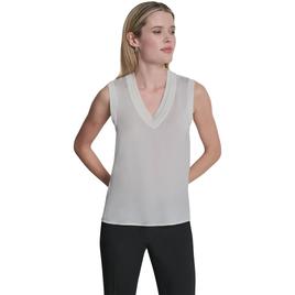 Womens DKNY Sleeeveless Ribbed V Neck Blouse