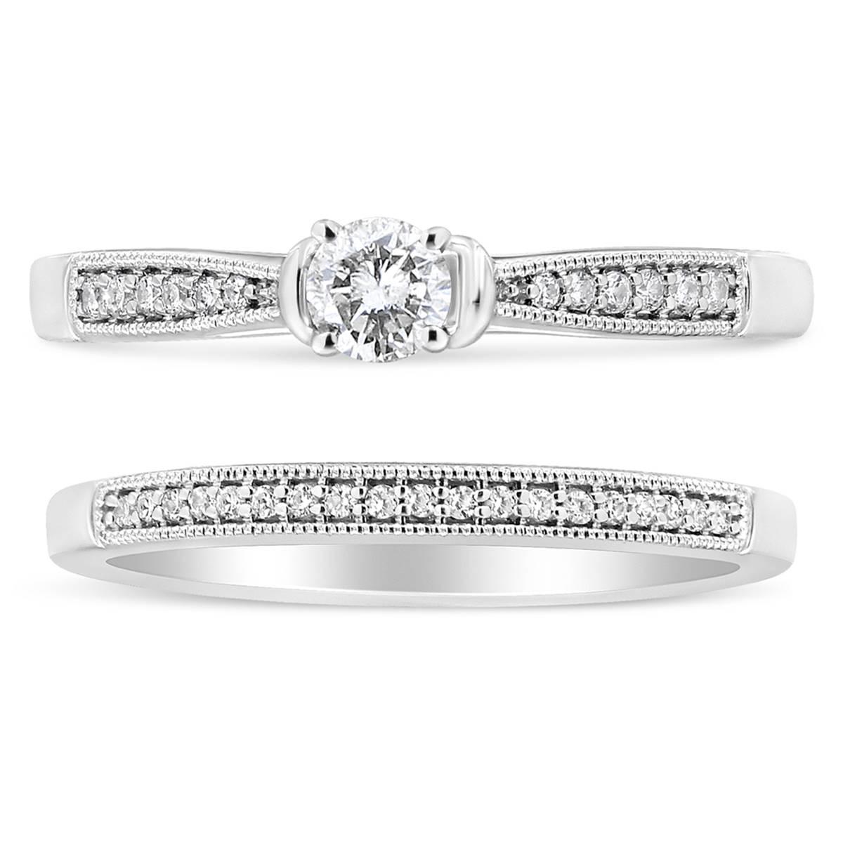 Haus of Brilliance Sterling Silver 1/3ctw. Diamond Bridal Set