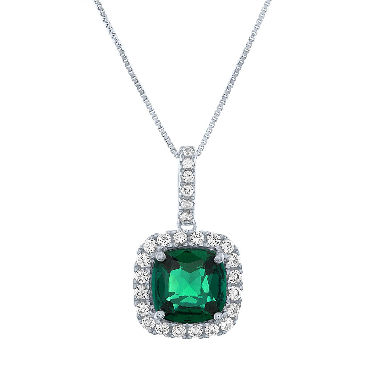 Gemstones Classics(tm) Emerald & White Sapphire Halo Pendant
