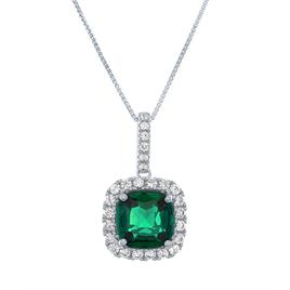 Gemstones Classics(tm) Emerald & White Sapphire Halo Pendant