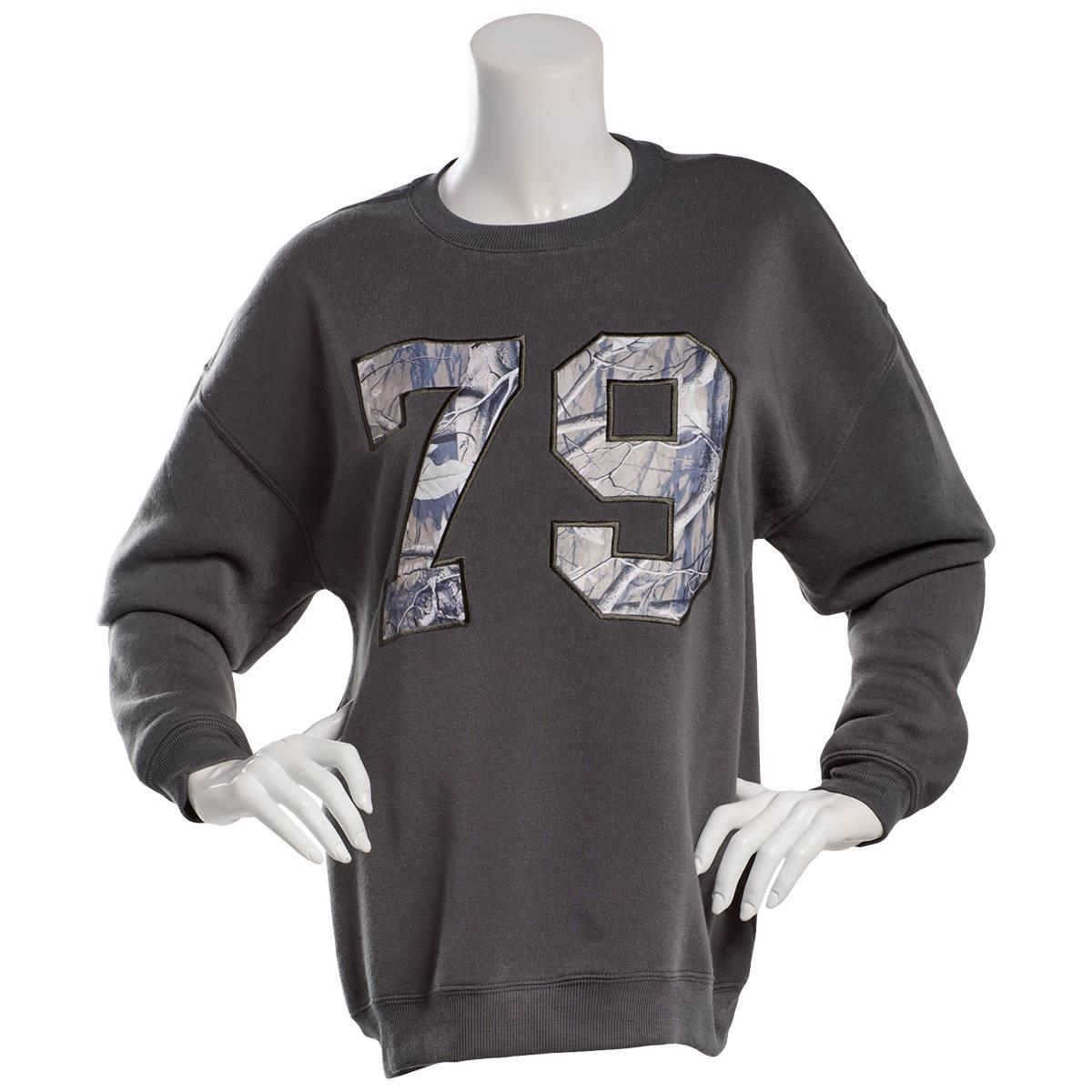 Juniors No Comment Camo Applique Oversized Crew Neck Sweatshirt