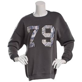 Juniors No Comment Camo Applique Oversized Crew Neck Sweatshirt