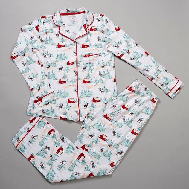 Womens Poppy & Clay Organic Cotton Winter Scene Folded Pajama Set