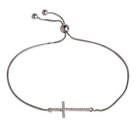 Sterling Silver Diamond Simulant Cross Adjustable Bracelet