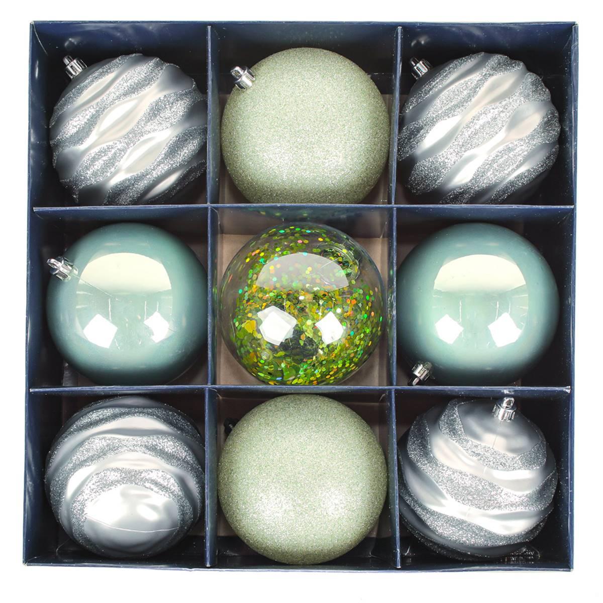 National Tree 13in. Mint & Silver Ball Ornaments - Set of 9