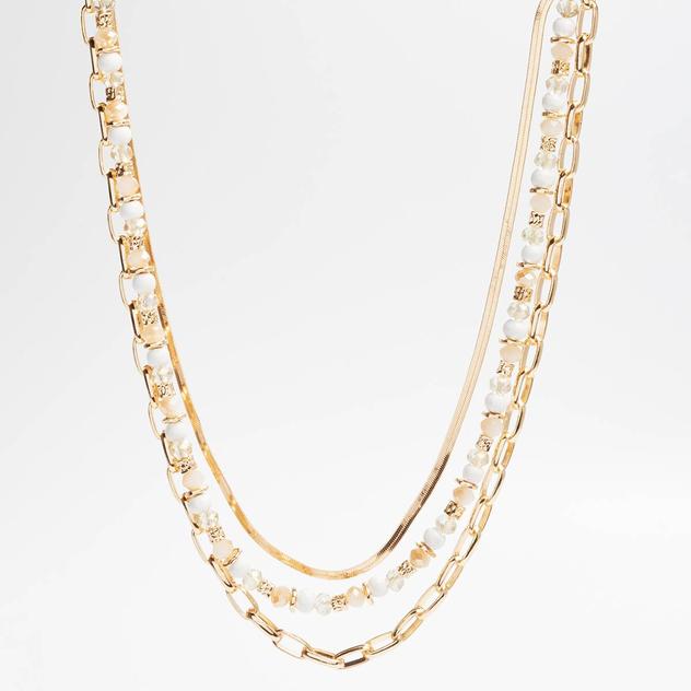 Ashly Cooper™ Mixed Beads/Flat Chain/Links Layered Necklace