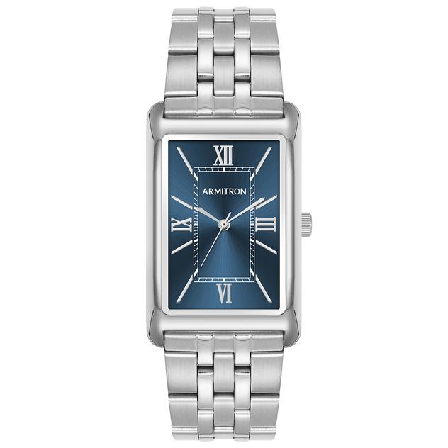 Mens Armitron Silver Tank Watch with Navy Dial - 20-5616NVSV