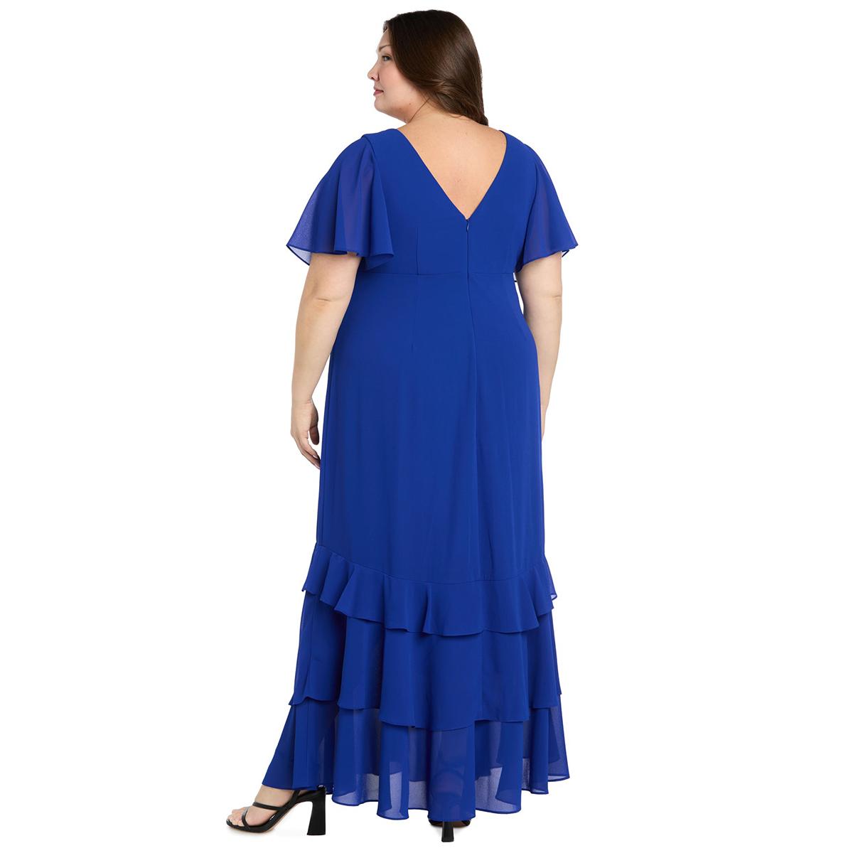 Plus Size R&M Richards Short Sleeve Ruffle Tiered Evening Gown