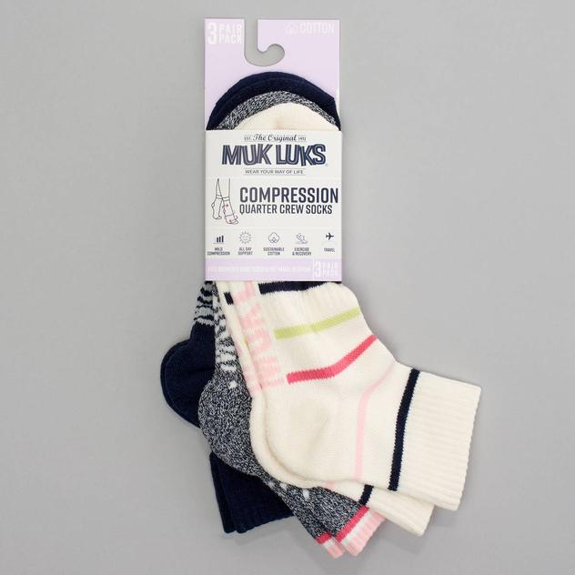Womens MUK LUKS® 3pk. Pack Quarter Crew Cotton Compression Socks