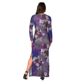 Womens 24/7 Comfort Apparel Purple Paisley Side Slit Maxi Dress
