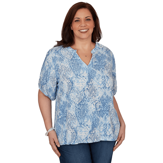 Plus Size Skye’s the Limit Sunny Blue Skies Tie Dye Leaf Blouse