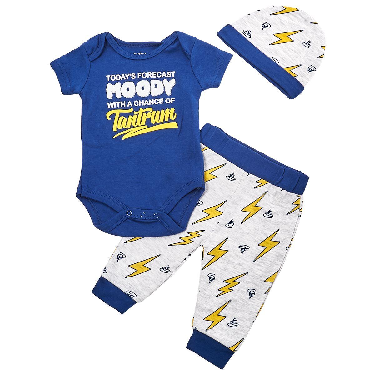 Baby Boy (NB-9M) bon bebe(R) Tantrum Bodysuit & Pants Set with Hat