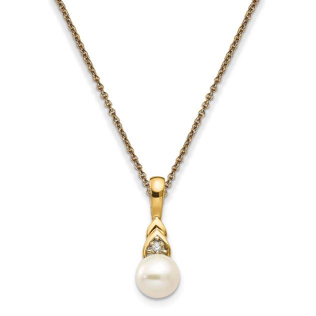 14kt. Yellow Gold Round Pearl Diamond Necklace