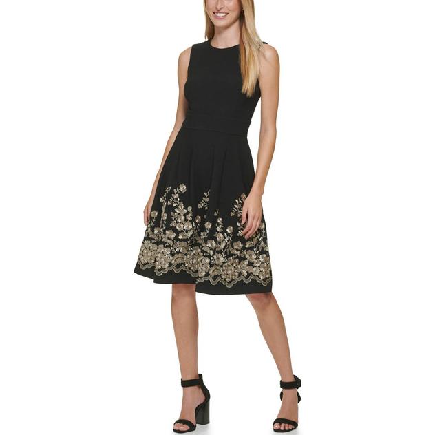 Womens Calvin Klein Floral Embroidery Fit & Flare Dress