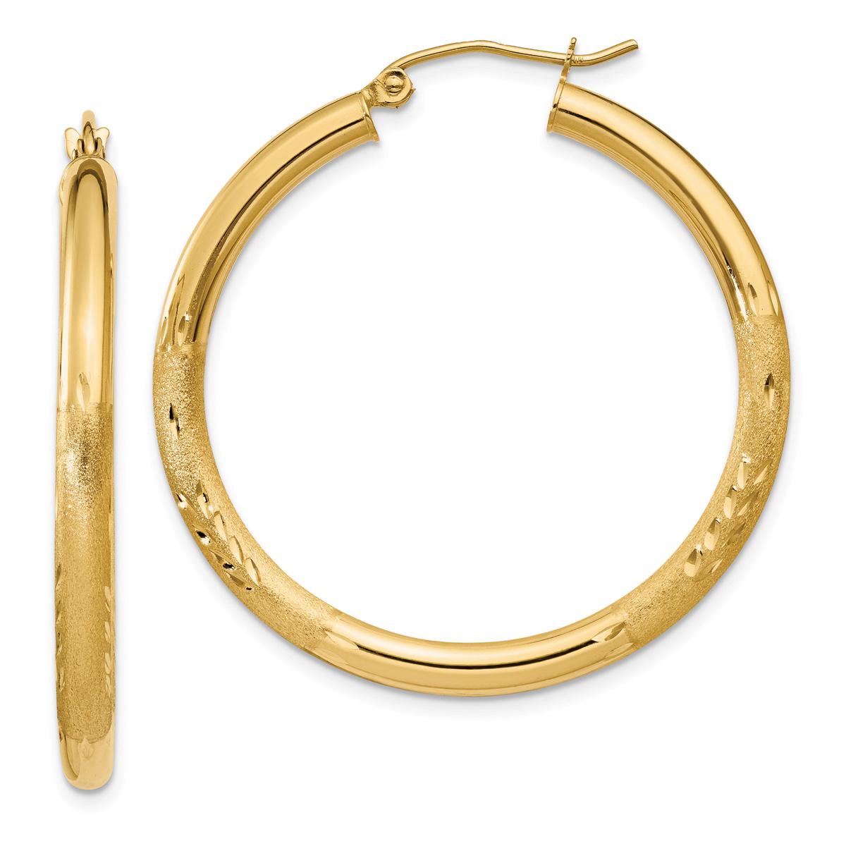 Gold Classics(tm) 14k Satin Diamond Cut 35mm Hoop Earrings
