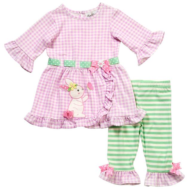 Baby Girl (12-24M) Rare Editions Bunny/Check Pants Set